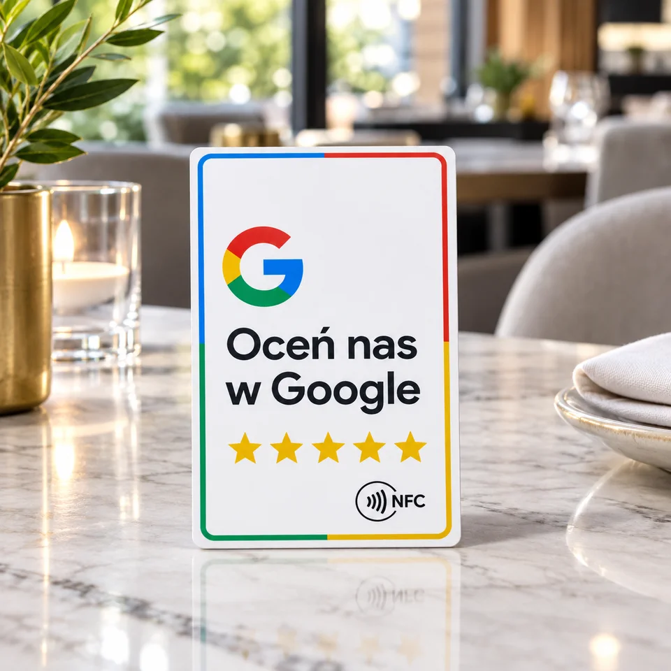 Karta Oceń nas w Google na stoliku w restauracji